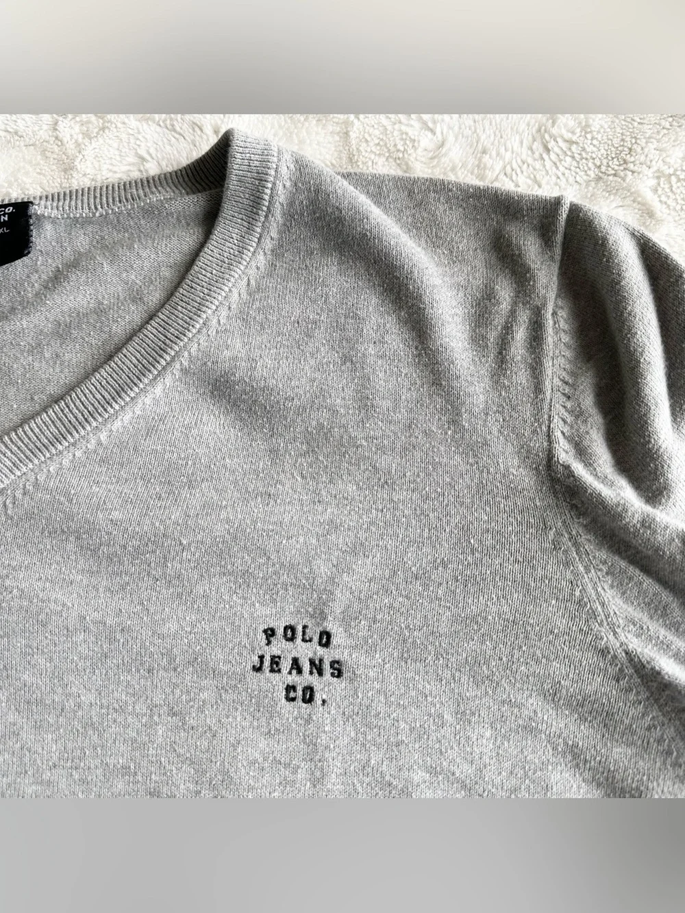 Vintage Polo Jeans Co Sweater Pullover Mens XL Gray Ralph Lauren Knit V-Neck Vtg